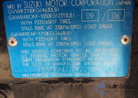 2007 Suzuki Grand Vitara Luxury from USA, damaged, VIN JS3TE947774201098